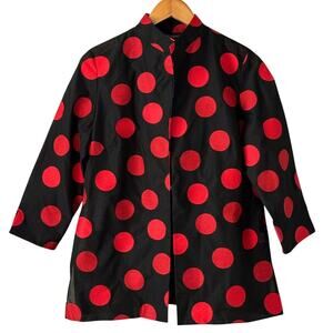 Ming Wang Black Red Polka Dot Sheer Lightweight Woven Blazer Jacket size Small